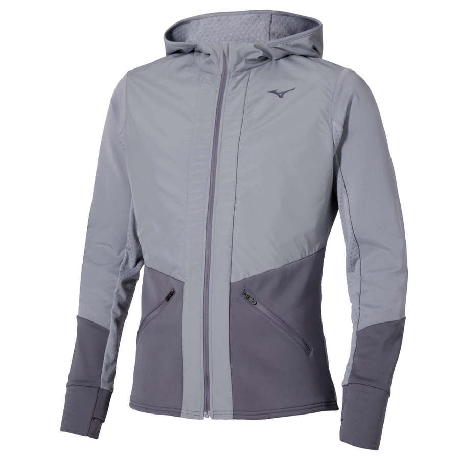 Mizuno Active Warmalite Hybrid Full Zip Hooded Long Sleeve Top  Quicksilver